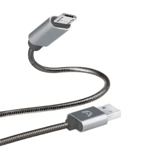 Argom Dura Spring Micro USB to USB 2.0 Metal Braided Cable 3.2FT/1M - Grey